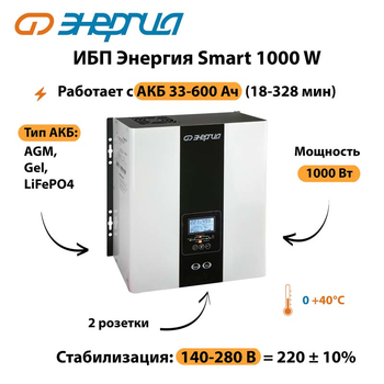 ИБП Энергия Smart 1000W - ИБП и АКБ - Энергия ИБП Smart - . Магазин оборудования для автономного и резервного электропитания Ekosolar.ru в Комсомольске-на-амуре